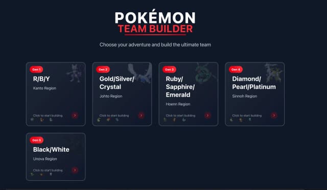 Screenshot of Pokemon Team Builder project